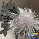 Black/Grey Embroidered Flower Applique with Mink Fur, EMBF-009