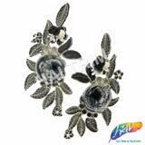 Black/Gold Embroidered Flower Applique with Rabbit Fur (sold by pair), EMBF-013