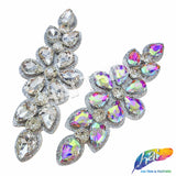 Crystal Silver Flower Motif Rhinestone Iron On Applique, IA-068