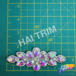 Crystal Silver Flower Motif Rhinestone Iron On Applique, IA-068