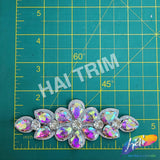 Crystal Silver Flower Motif Rhinestone Iron On Applique, IA-068