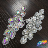 Crystal Silver Flower Motif Rhinestone Iron On Applique, IA-068