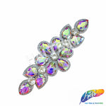 Crystal Silver Flower Motif Rhinestone Iron On Applique, IA-068