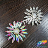 Crystal Pearl Flower Rhinestone Iron On Applique, IA-085