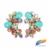 Peach/Aqua/Crystal AB Motif Rhinestone Iron On Applique (sold by pair), IRA-178