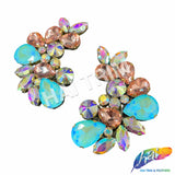 Peach/Aqua/Crystal AB Motif Rhinestone Iron On Applique (sold by pair), IRA-178