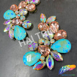 Peach/Aqua/Crystal AB Motif Rhinestone Iron On Applique (sold by pair), IRA-178