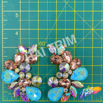 Peach/Aqua/Crystal AB Motif Rhinestone Iron On Applique (sold by pair), IRA-178