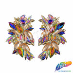 Champagne/Gold/Multicolor Motif Rhinestone Iron On Applique (sold by pair), IRA-179