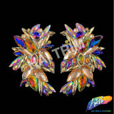 Champagne/Gold/Multicolor Motif Rhinestone Iron On Applique (sold by pair), IRA-179