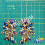 Champagne/Gold/Multicolor Motif Rhinestone Iron On Applique (sold by pair), IRA-179