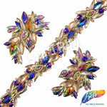 Champagne/Gold/Multicolor Motif Rhinestone Iron On Applique (sold by pair), IRA-179