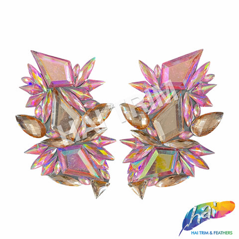 Pink AB/Champagne Motif Rhinestone Iron On Applique (sold by pair), IRA-180