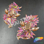 Pink AB/Champagne Motif Rhinestone Iron On Applique (sold by pair), IRA-180