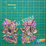 Pink AB/Champagne Motif Rhinestone Iron On Applique (sold by pair), IRA-180