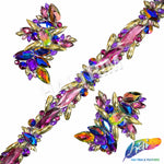 1 3/4" Pink/Plum/Gold Multicolor Resin Stone Iron On Trim, IRT-209