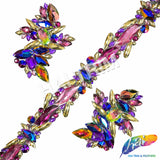 1 3/4" Pink/Plum/Gold Multicolor Resin Stone Iron On Trim, IRT-209