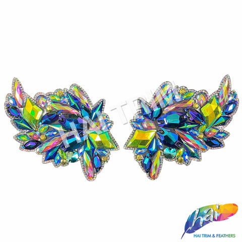 Green AB/Purple Blue AB/Multicolor Motif Iron On Applique (sold by pair), IRA-182