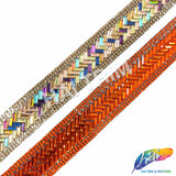 1" Multicolor/Gold Herringbone Rhinestone Iron on Trim, IRT-067-1