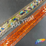 1" Multicolor/Gold Herringbone Rhinestone Iron on Trim, IRT-067-1