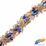 1 3/4" Champagne/Gold/Multicolor Resin Stone Iron On Trim, IRT-207