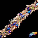 1 3/4" Champagne/Gold/Multicolor Resin Stone Iron On Trim, IRT-207