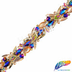 1 3/4" Champagne/Gold/Multicolor Resin Stone Iron On Trim, IRT-207