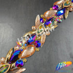 1 3/4" Champagne/Gold/Multicolor Resin Stone Iron On Trim, IRT-207