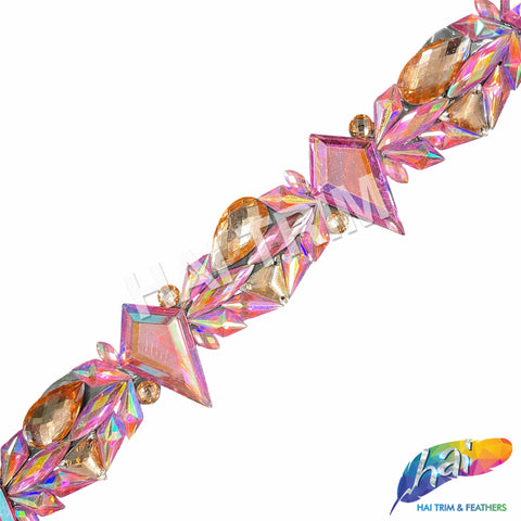 1 3/4" Pink AB/Champagne Resin Stone Iron On Trim, IRT-208