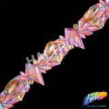 1 3/4" Pink AB/Champagne Resin Stone Iron On Trim, IRT-208