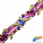 1 3/4" Pink/Plum/Gold Multicolor Resin Stone Iron On Trim, IRT-209