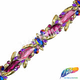 1 3/4" Pink/Plum/Gold Multicolor Resin Stone Iron On Trim, IRT-209