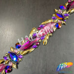 1 3/4" Pink/Plum/Gold Multicolor Resin Stone Iron On Trim, IRT-209