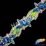 2 1/8" Green AB/Purple Blue AB Multicolor Resin Stone Iron On Trim, IRT-210