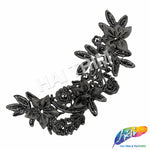 Black Beaded Lace Flower Applique, LAP-23