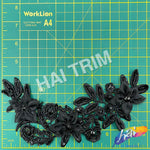 Black Beaded Lace Flower Applique, LAP-23