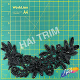 Black Beaded Lace Flower Applique, LAP-23