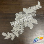 White/Crystal/Silver Beaded Rhinestone Lace Applique, LAP-45