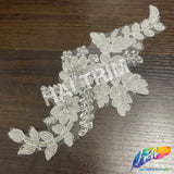 White/Crystal/Silver Beaded Rhinestone Lace Applique, LAP-45