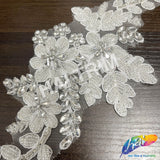 White/Crystal/Silver Beaded Rhinestone Lace Applique, LAP-45