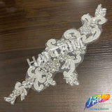 White/Crystal/Silver Beaded Rhinestone Lace Applique, LAP-46