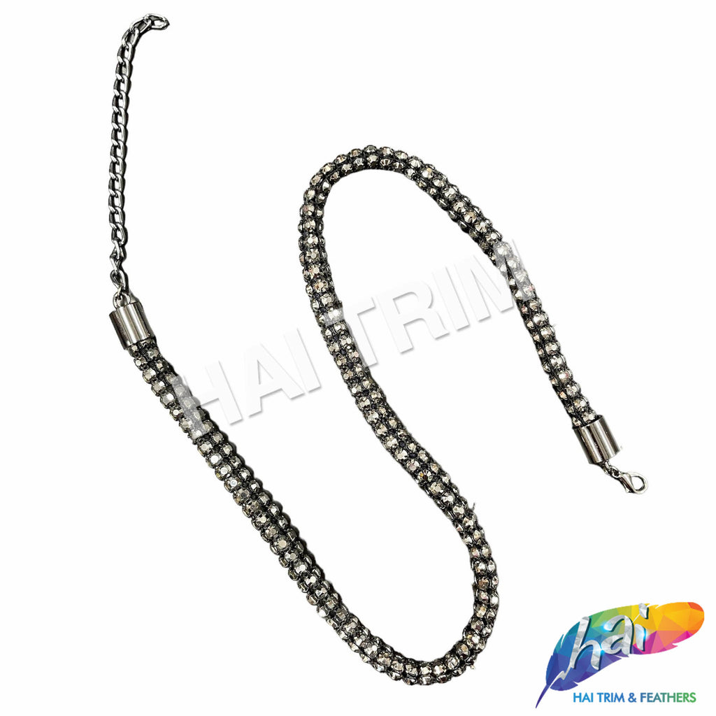 SALE! Gunmetal/Jet Hematite Rhinestone Rope Necklace, NEK-101