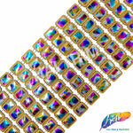 8-row Multicolor/Gold Rectangle Plastic Stud Banding, PSB-024