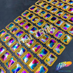 8-row Multicolor/Gold Rectangle Plastic Stud Banding, PSB-024