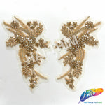 SALE! Flower Beaded Rhinestone Motif Applique on Lace (Sold by Pair), RA-300