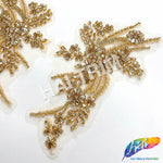 SALE! Flower Beaded Rhinestone Motif Applique on Lace (Sold by Pair), RA-300