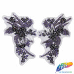 SALE! Flower Beaded Rhinestone Motif Applique on Lace (Sold by Pair), RA-300