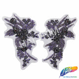 SALE! Flower Beaded Rhinestone Motif Applique on Lace (Sold by Pair), RA-300