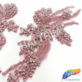 SALE! Flower Beaded Rhinestone Motif Applique on Lace (Sold by Pair), RA-300