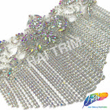 Lace Rhinestone Applique with Rhinestone Fringe, RA-302